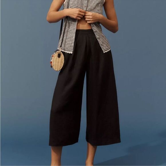 NWT By Anthropologie Linen Pleated Culotte Trouser Pants size medium - Picture 1 of 8